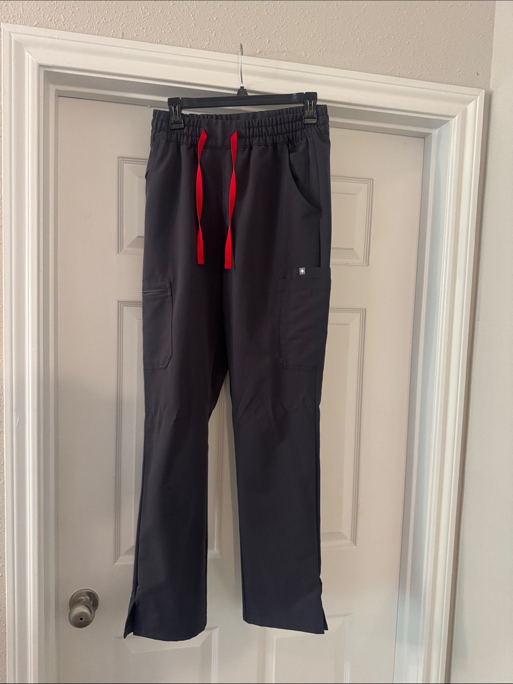 Figs Black Jogger Scrub Pants with Red Drawcord